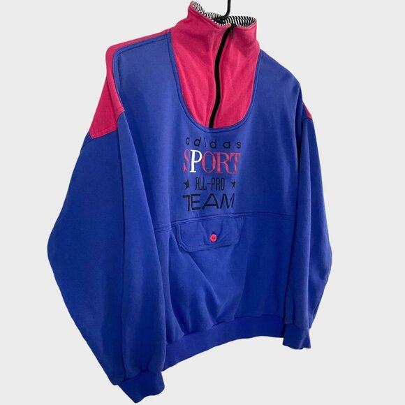 Vintage Adidas Sports Sweatshirt Blue/Pink Women's Medium Quarter-Zip Pullover - Picture 2 of 13